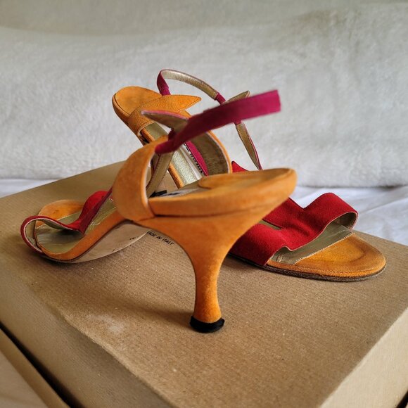 Manolo Blahnik strappy heeled suede sandals in size 36, in good condition. - Picture 3 of 5